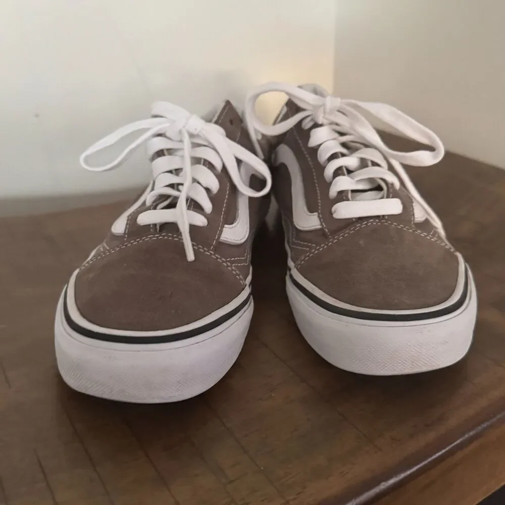 Vans Old Skool Brown White Low Top Sneakers Womens 7 Skate Casual Shoes_2